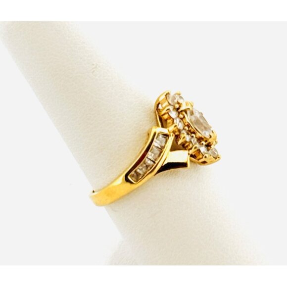 Estate Size 7 CZ Ring Gold Plated Sterling Silver 925 Marquise Cluster 3.6g - Picture 2 of 11